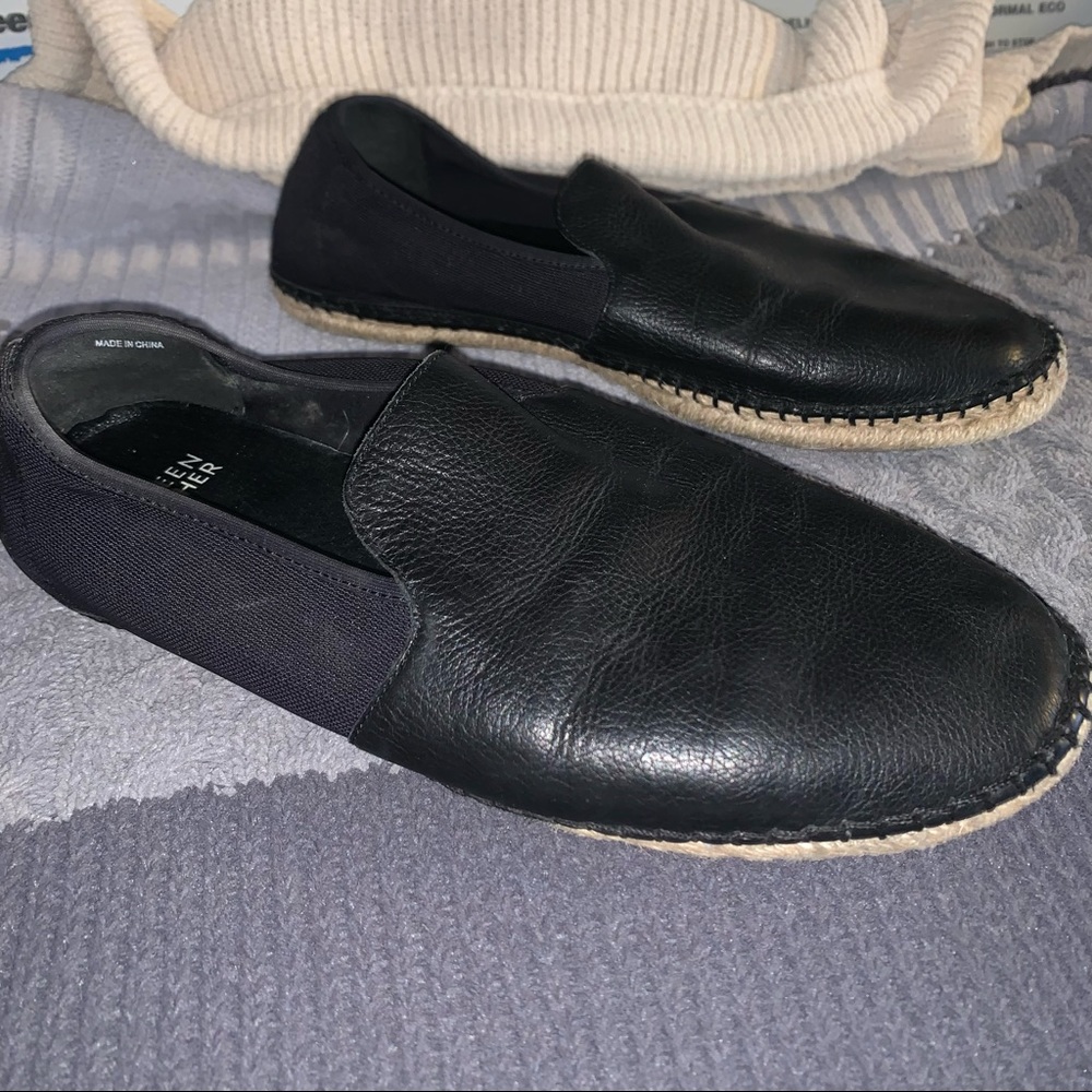 Women’s 7 1/2 EILEEN FISHER FLIT Black Leather & Mesh Slip On Espadrille Shoes